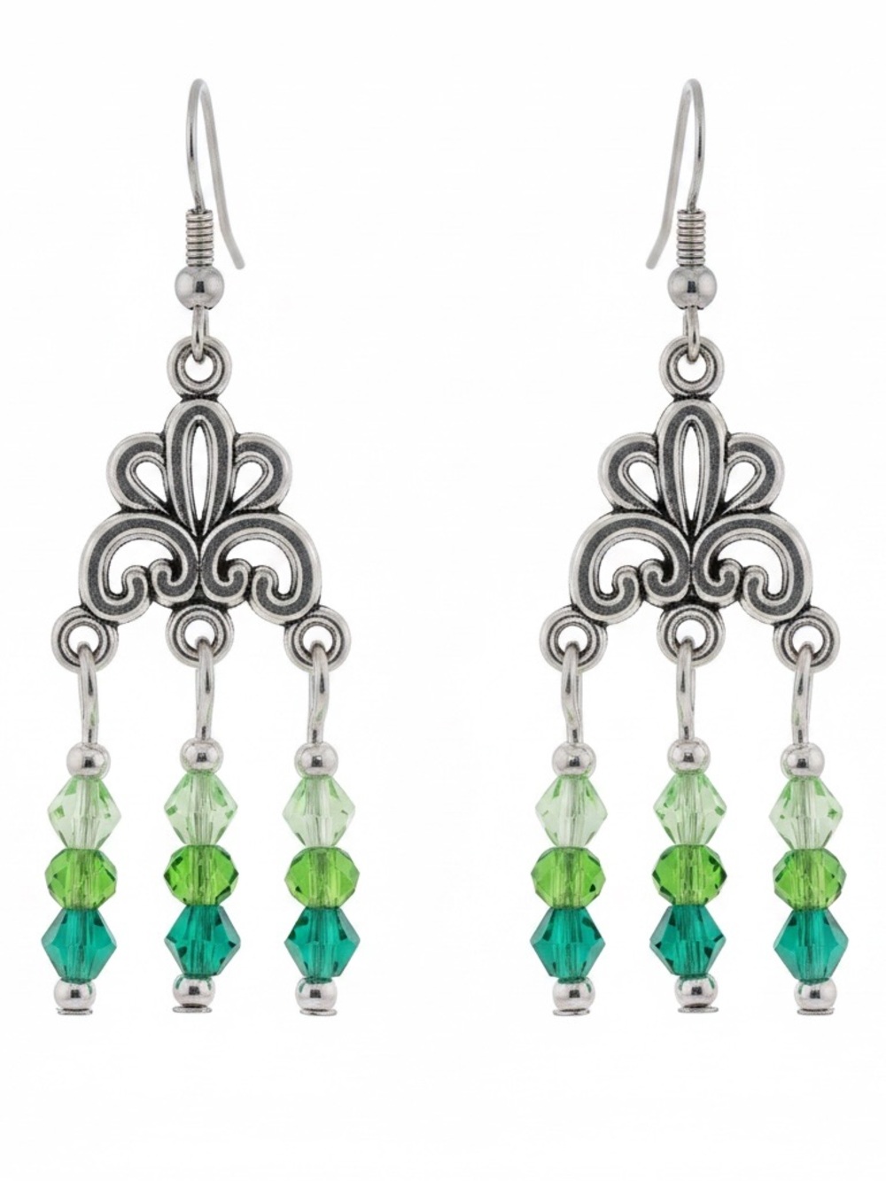Green Ombré Crystal Chandelier Beaded Earrings